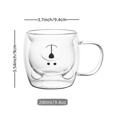 Double Wall Bear Glass Coffee Mug Borosilicate Drink Cup