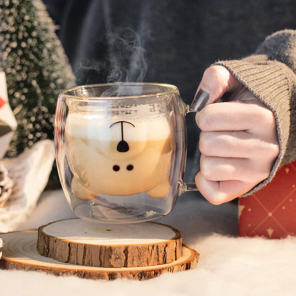 Double Wall Bear Glass Coffee Mug Borosilicate Drink Cup