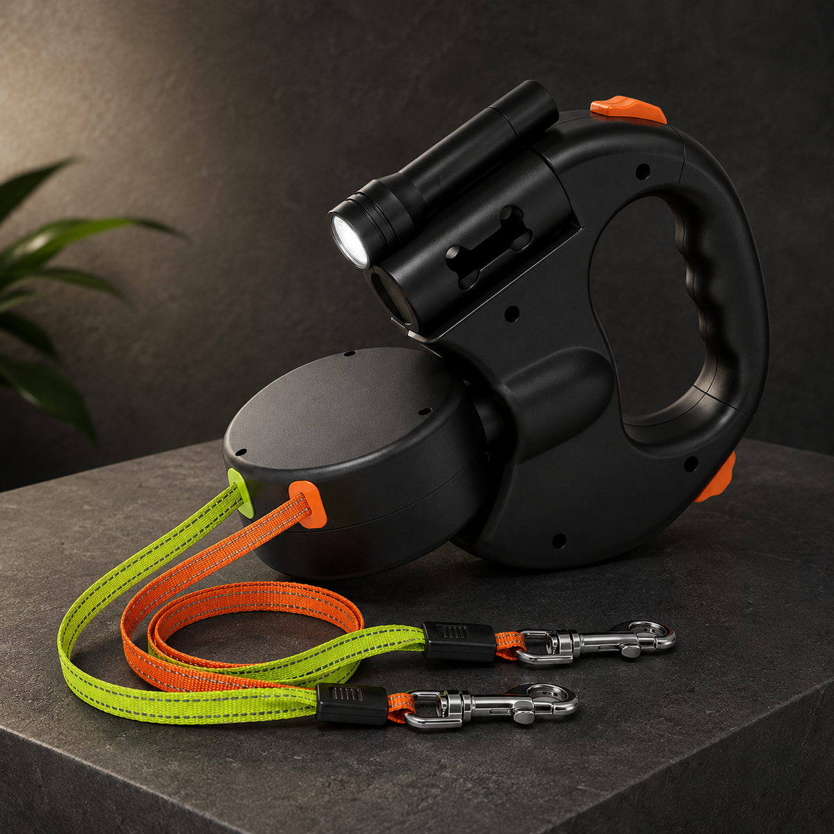 Dubbele hondenriem met ledlicht, handsfree-handgreep en draaibaar, klitvrij ontwerp