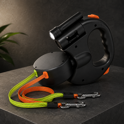 Dubbele hondenriem met ledlicht, handsfree-handgreep en draaibaar, klitvrij ontwerp