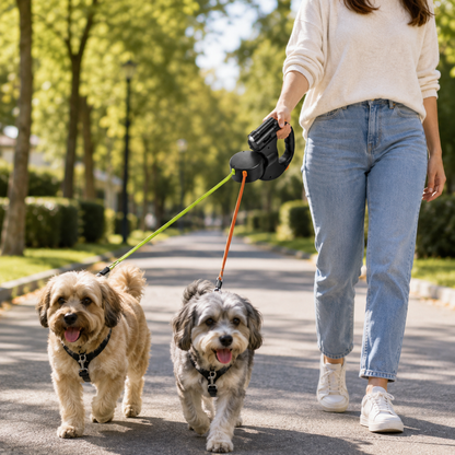 Dubbele hondenriem met ledlicht, handsfree-handgreep en draaibaar, klitvrij ontwerp