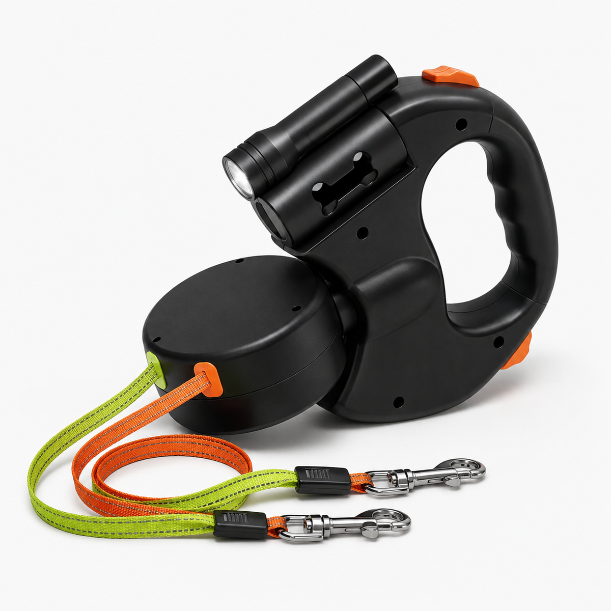 Dubbele hondenriem met ledlicht, handsfree-handgreep en draaibaar, klitvrij ontwerp