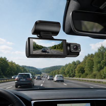 Dashcam met dubbele lens, nachtzicht en bewegingsdetectie voor opnames voor en achter