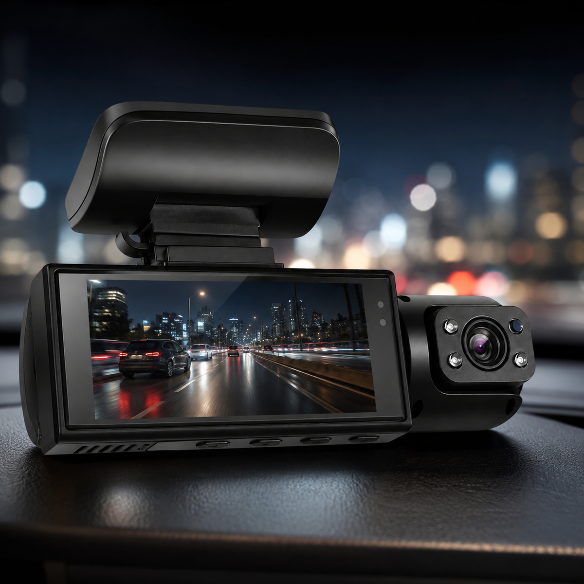 Dashcam met dubbele lens, nachtzicht en bewegingsdetectie voor opnames voor en achter