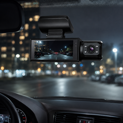 Dashcam met dubbele lens, nachtzicht en bewegingsdetectie voor opnames voor en achter
