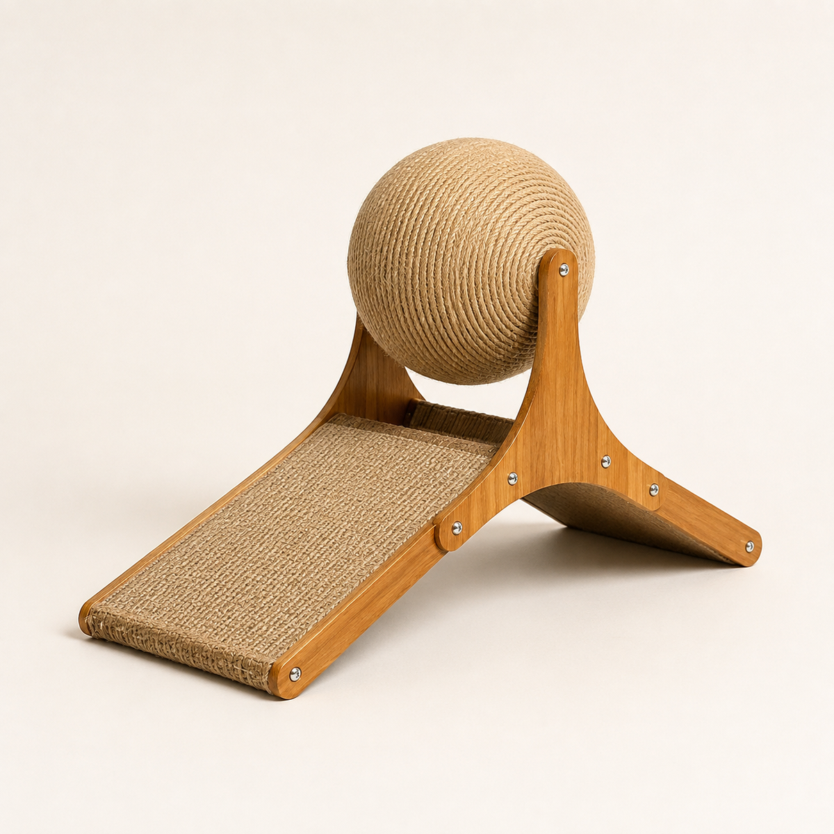 Dual Surface Cat Scratching Toy with Stable Wooden Base and Sisal Ball