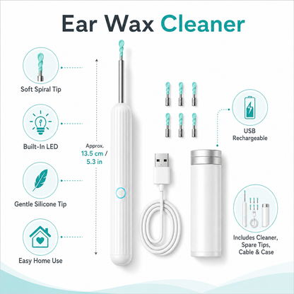 Ear Wax Cleaner Removal Tool with Spiral Silicone Tip and LED Light
