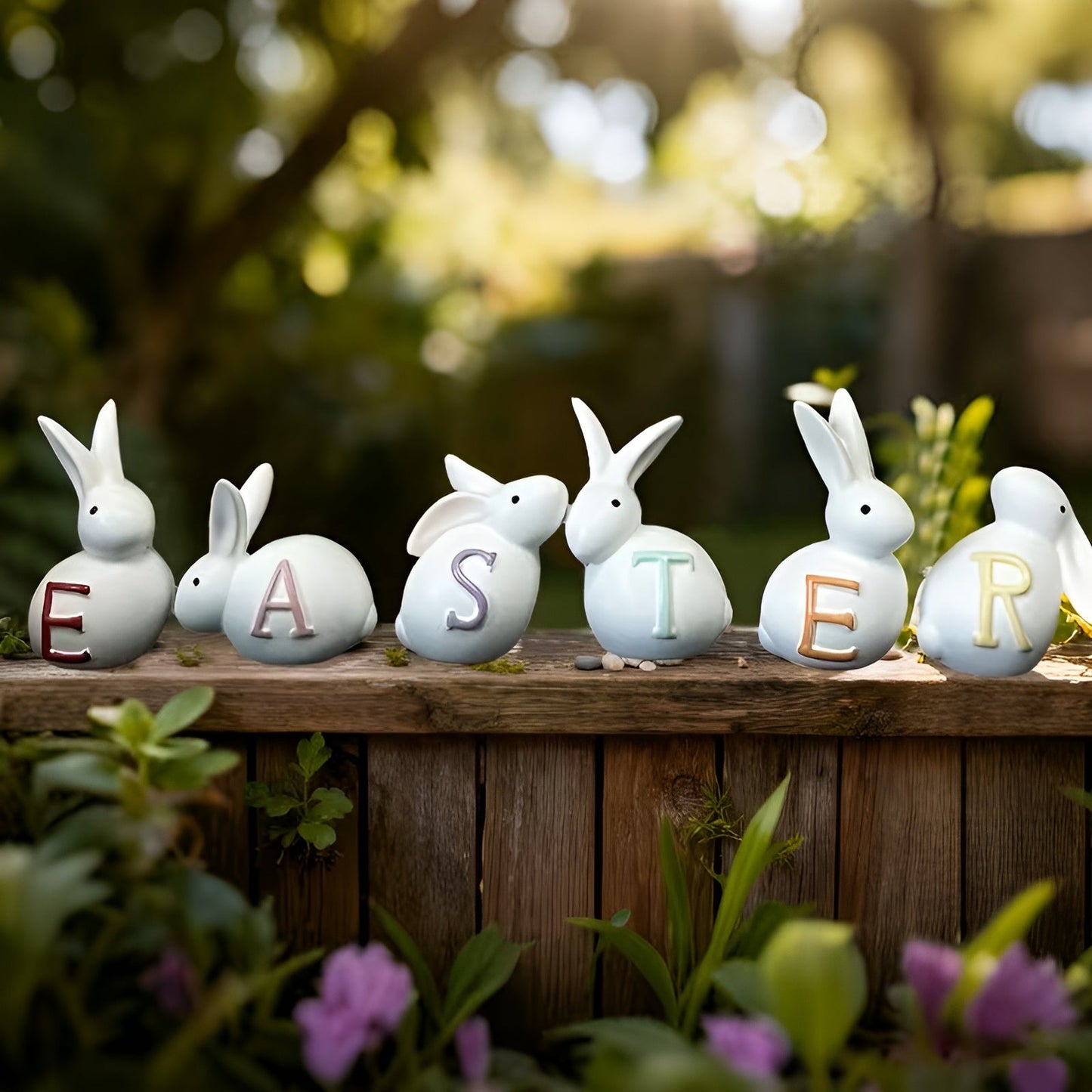 Easter Bunny Figurine Set Spring Home Decoration