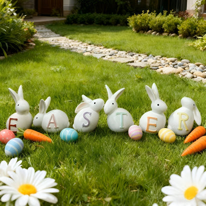 Easter Bunny Figurine Set Spring Home Decoration