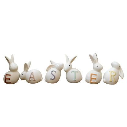 Easter Bunny Figurine Set Spring Home Decoration