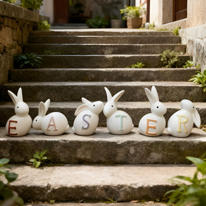 Easter Bunny Figurine Set Spring Home Decoration