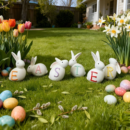 Easter Bunny Figurine Set Spring Home Decoration
