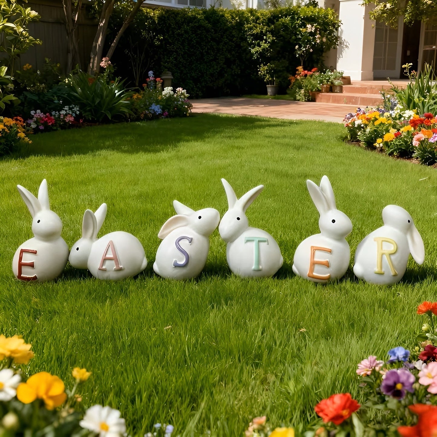 Easter Bunny Figurine Set Spring Home Decoration