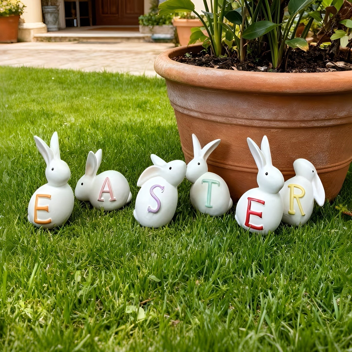 Easter Bunny Figurine Set Spring Home Decoration