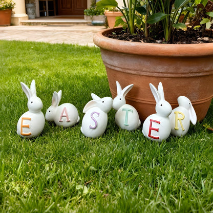 Easter Bunny Figurine Set Spring Home Decoration