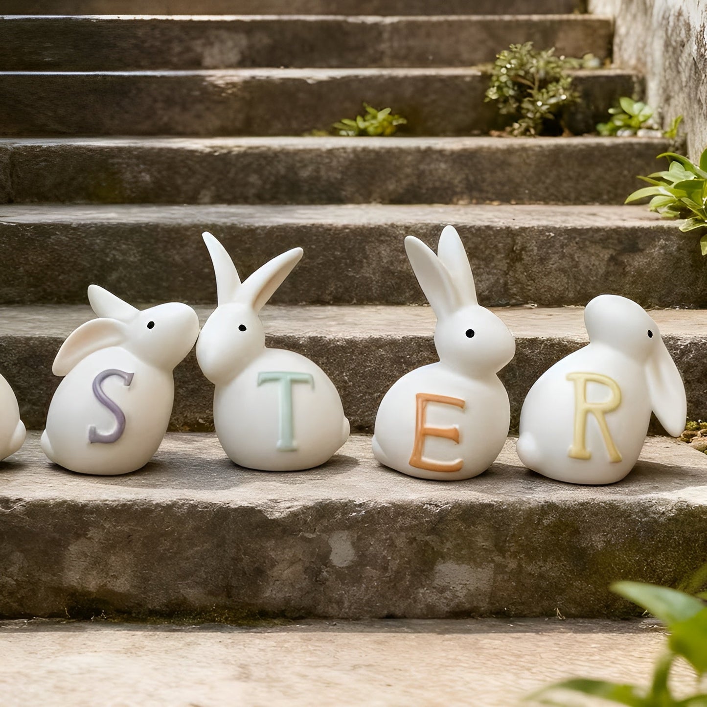 Easter Bunny Figurine Set Spring Home Decoration