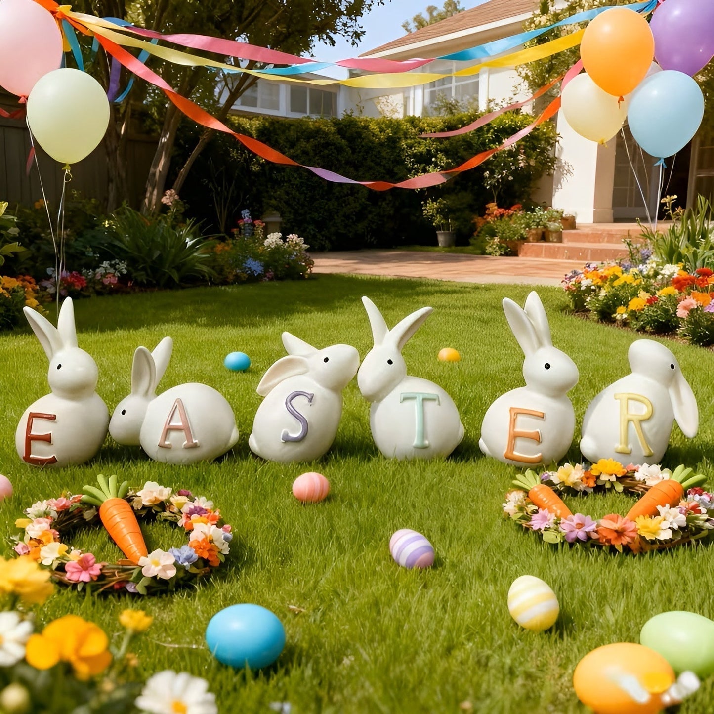 Easter Bunny Figurine Set Spring Home Decoration