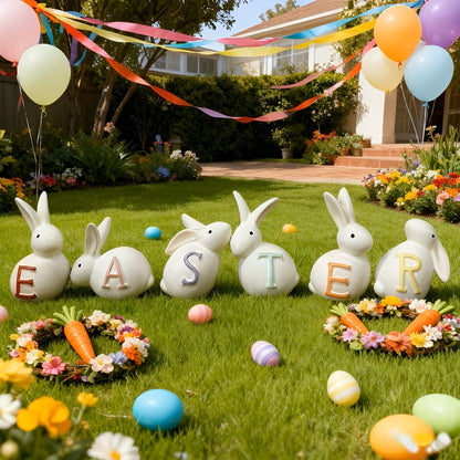 Easter Bunny Figurine Set Spring Home Decoration
