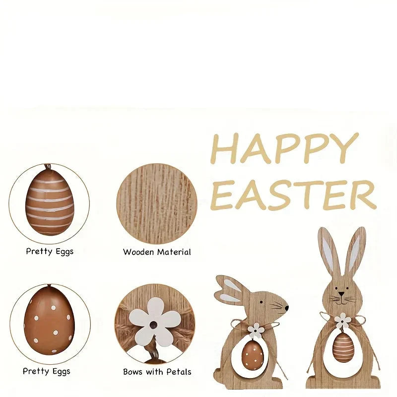 Easter Bunny Table Decor Wooden Ornament Set