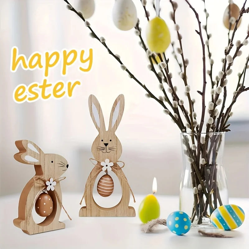 Easter Bunny Table Decor Wooden Ornament Set