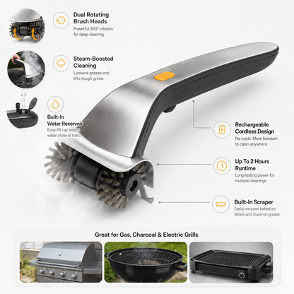 Electric Grill Cleaning Brush with Steam and Rotating Heads