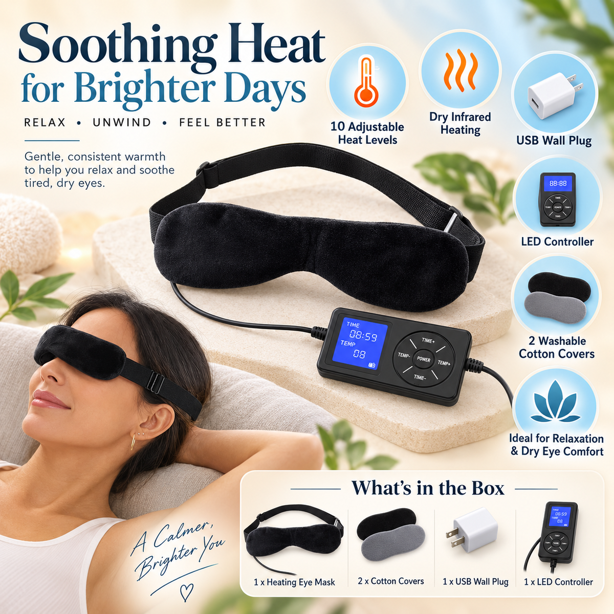 Electric Heating Eye Mask with Dry Infrared Technology and 10 Heat Settings