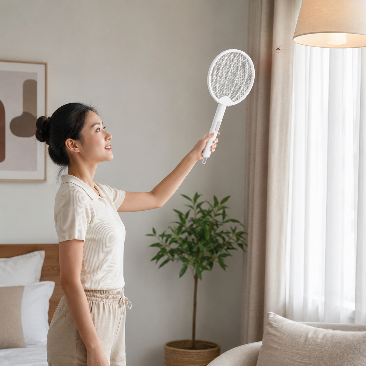 Electric Mosquito Racket with Foldable Handle, Mesh Zapper and USB Rechargeable Design