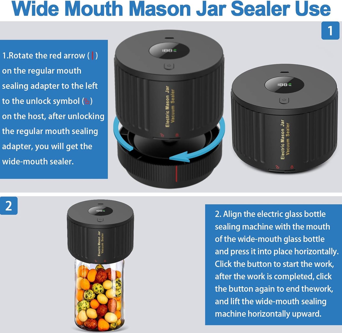 Electric Vacuum Sealer Kit for Mason Jars Wide & Regular Mouth Food Storage