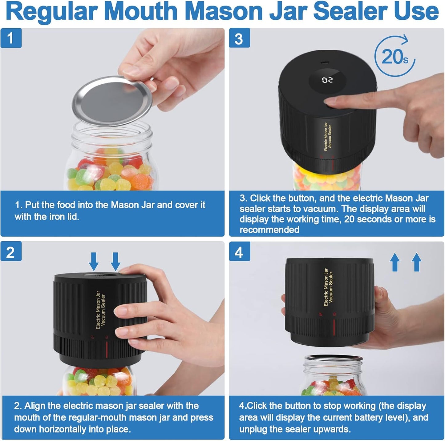 Electric Vacuum Sealer Kit for Mason Jars Wide & Regular Mouth Food Storage