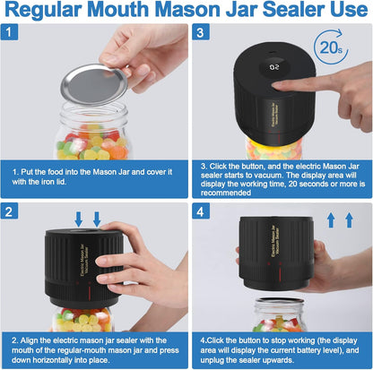 Electric Vacuum Sealer Kit for Mason Jars Wide & Regular Mouth Food Storage