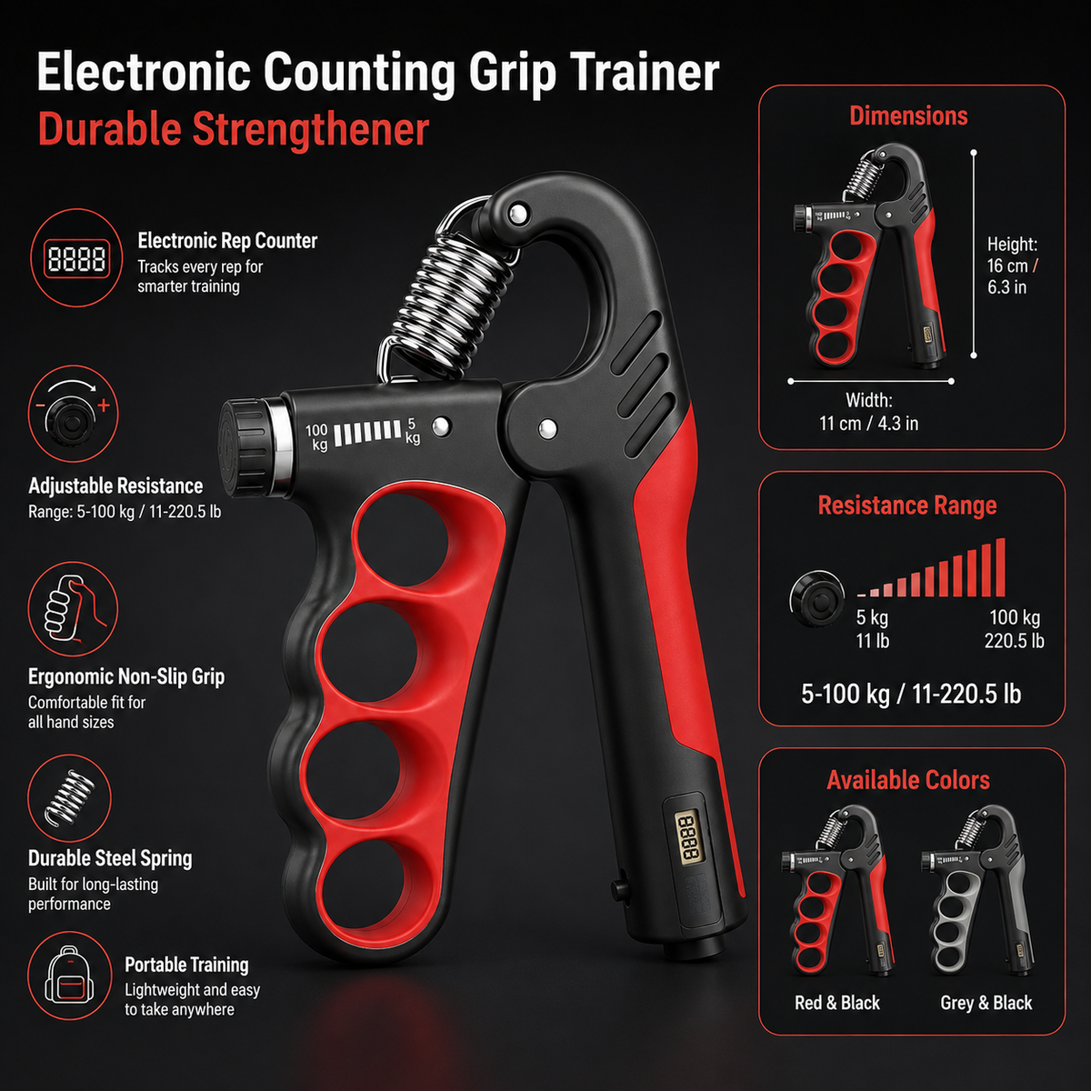 Electronic Counting Grip Trainer with Adjustable Resistance