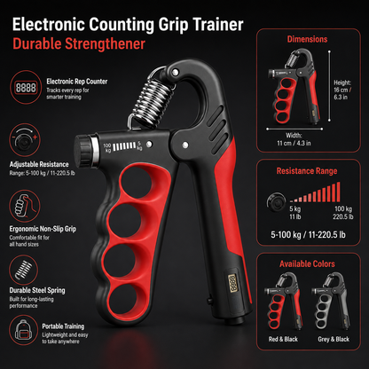 Electronic Counting Grip Trainer with Adjustable Resistance
