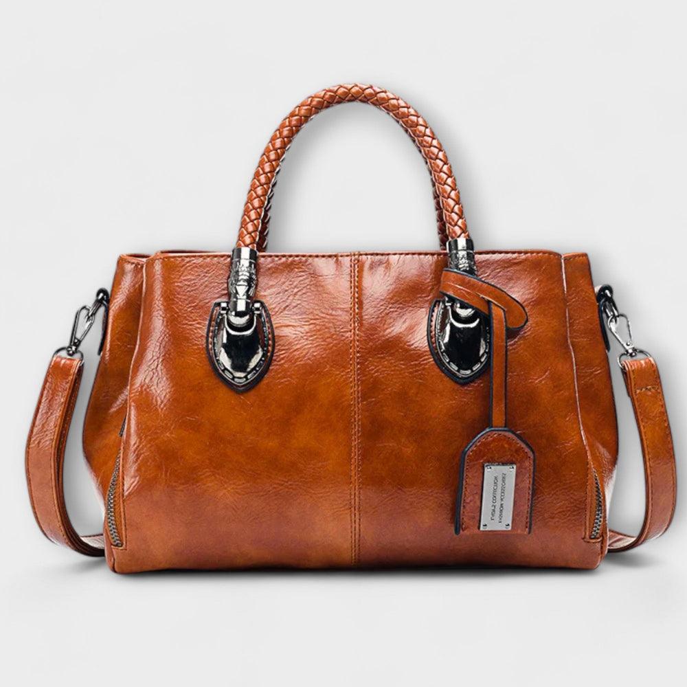 Elegant Leather Duffle Handbag Large Capacity Travel Work Tote Bag