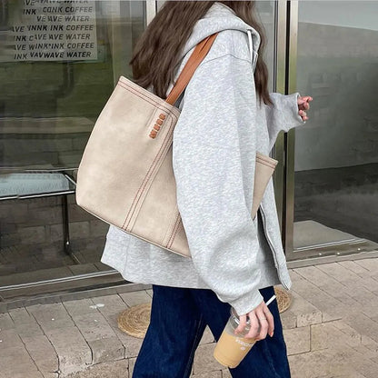 Elegant Leather Tote Handbag Large Capacity Shoulder Bag