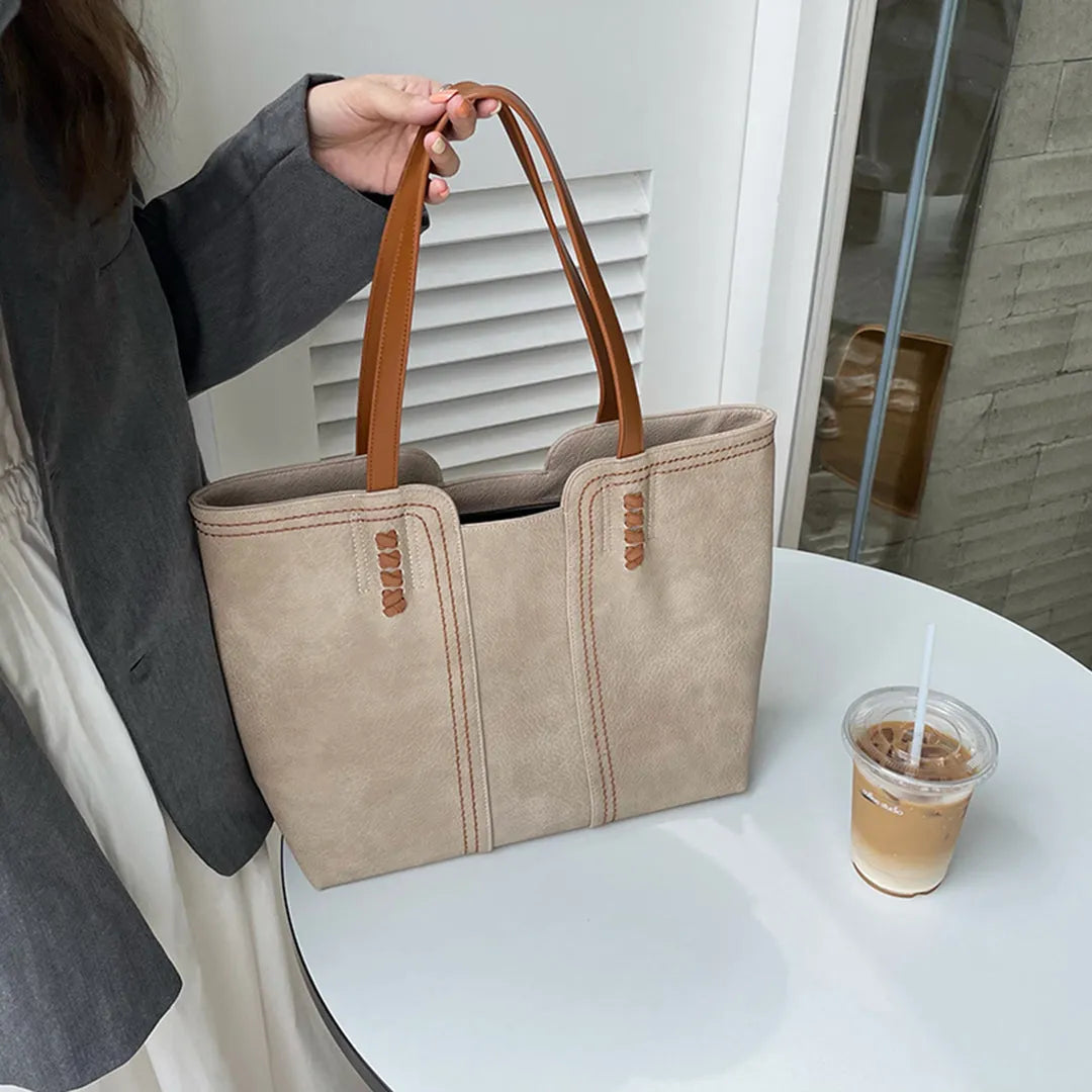 Elegant Leather Tote Handbag Large Capacity Shoulder Bag