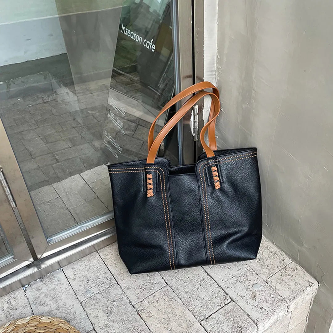 Elegant Leather Tote Handbag Large Capacity Shoulder Bag