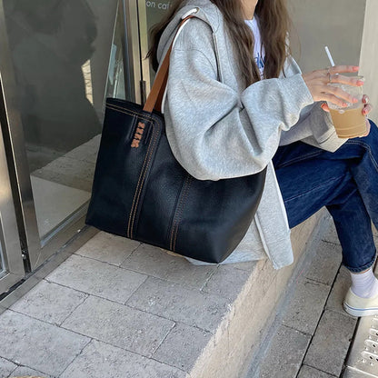 Elegant Leather Tote Handbag Large Capacity Shoulder Bag