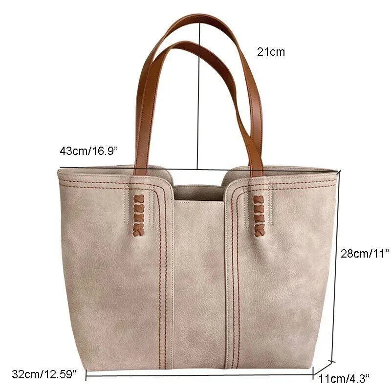 Elegant Leather Tote Handbag Large Capacity Shoulder Bag