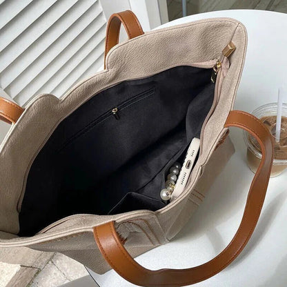 Elegant Leather Tote Handbag Large Capacity Shoulder Bag