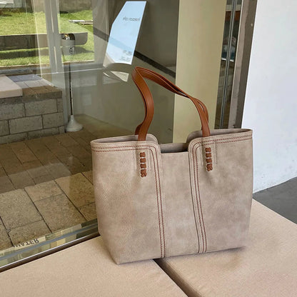 Elegant Leather Tote Handbag Large Capacity Shoulder Bag