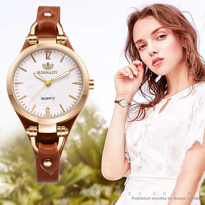 Elegant Quartz Womens Watch Red Accent Leather Strap