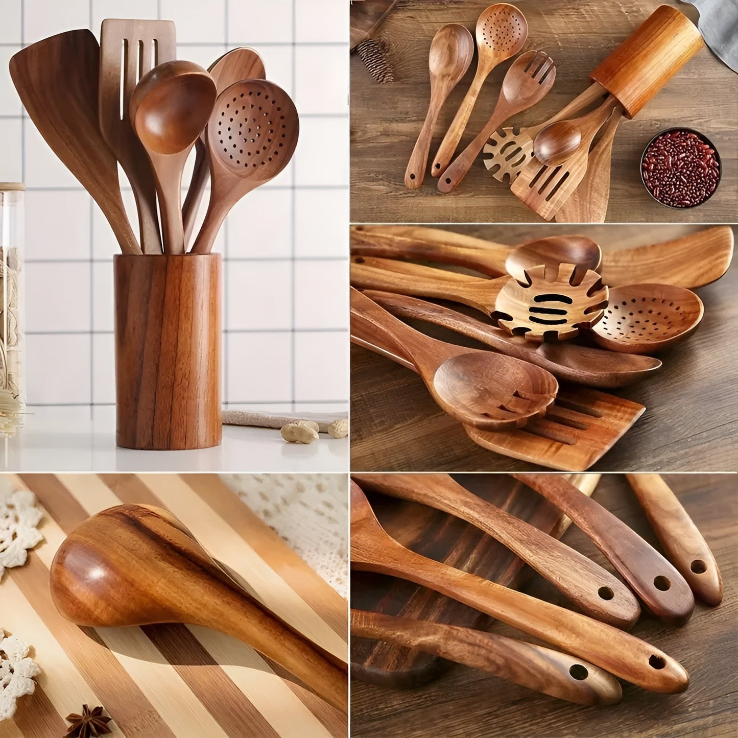 7-Piece Wooden Kitchen Utensil Set for Pots, Pans & Everyday Cooking