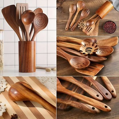 7-Piece Wooden Kitchen Utensil Set for Pots, Pans & Everyday Cooking