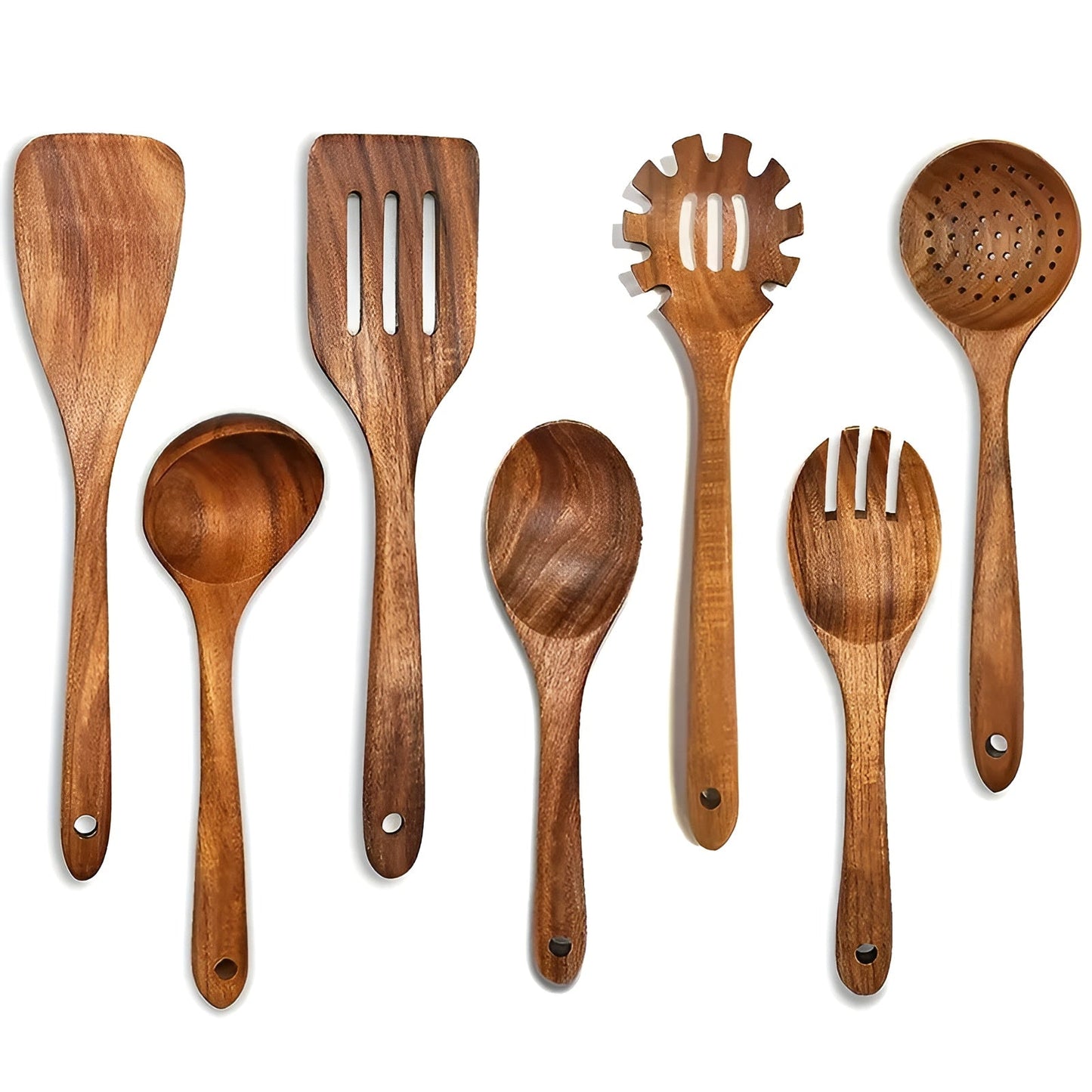 7-Piece Wooden Kitchen Utensil Set for Pots, Pans & Everyday Cooking