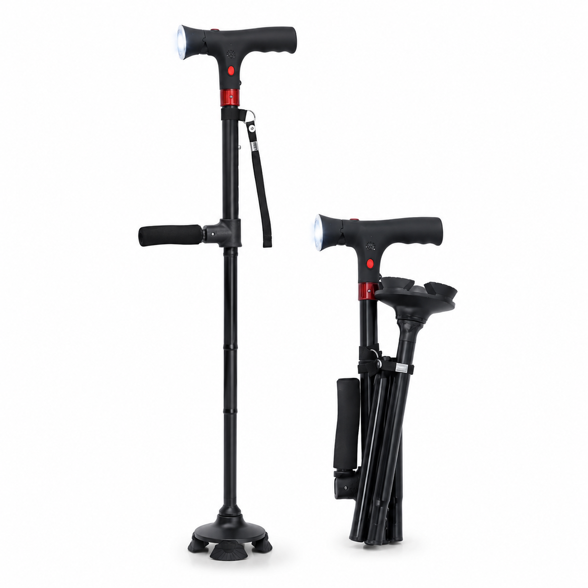 Ergonomische verstelbare wandelstok met ledlamp en noodalarm