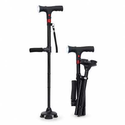 Ergonomische verstelbare wandelstok met ledlamp en noodalarm