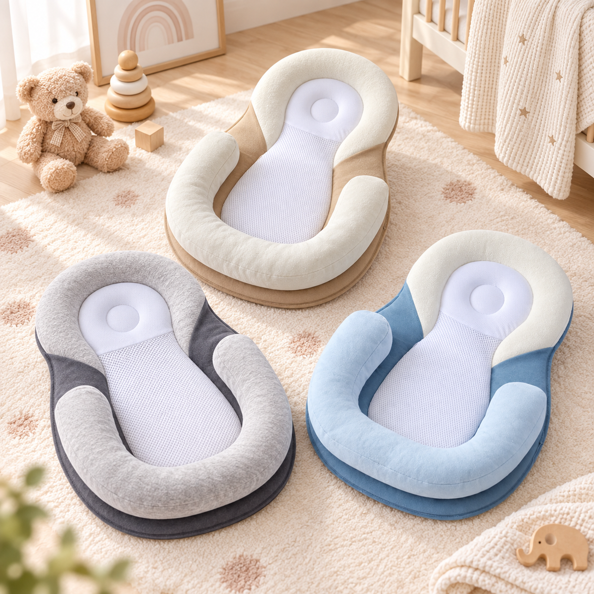 Ergonomische babyligstoel voor rust onder toezicht en ondersteuning bij buiktijd