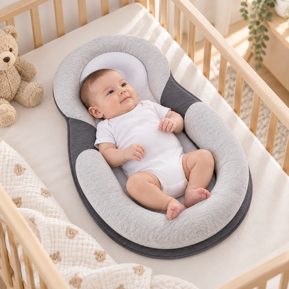 Ergonomische babyligstoel voor rust onder toezicht en ondersteuning bij buiktijd