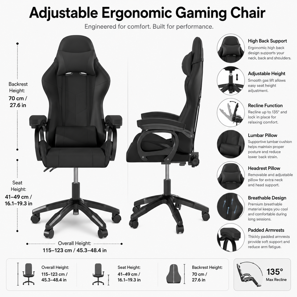 Ergonomic High Back Mesh Gaming Chair with Reclining Support