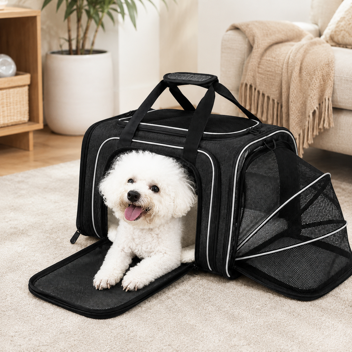Expandable Mesh Pet Carrier for Comfortable Travel